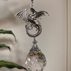 Celtic silver dragon sun catcher crystal prism hanging ornament White dragon pendant Antique silver image 10