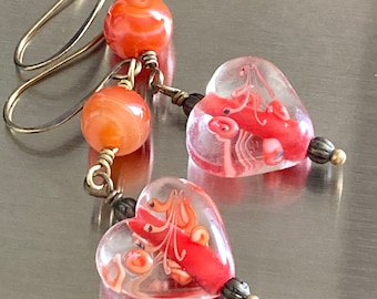 Red And Clear Glass Lampwork Heart