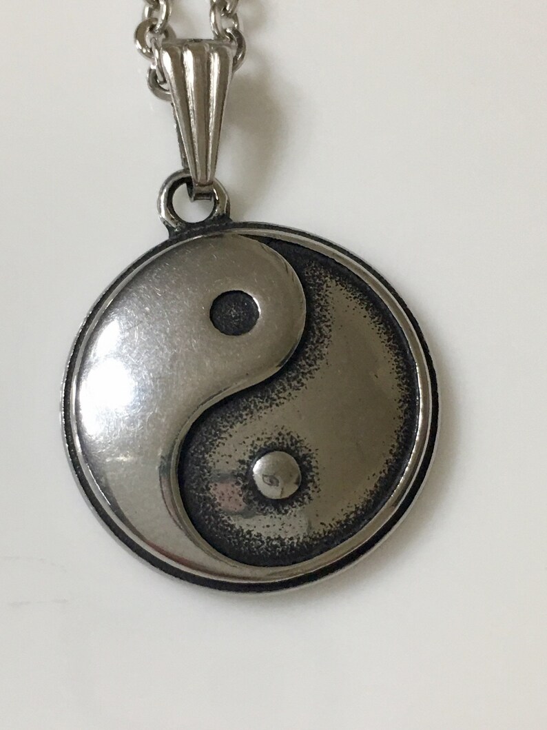 Yin yang Stainless Steel Silver Chain Medallion Necklace Etsy