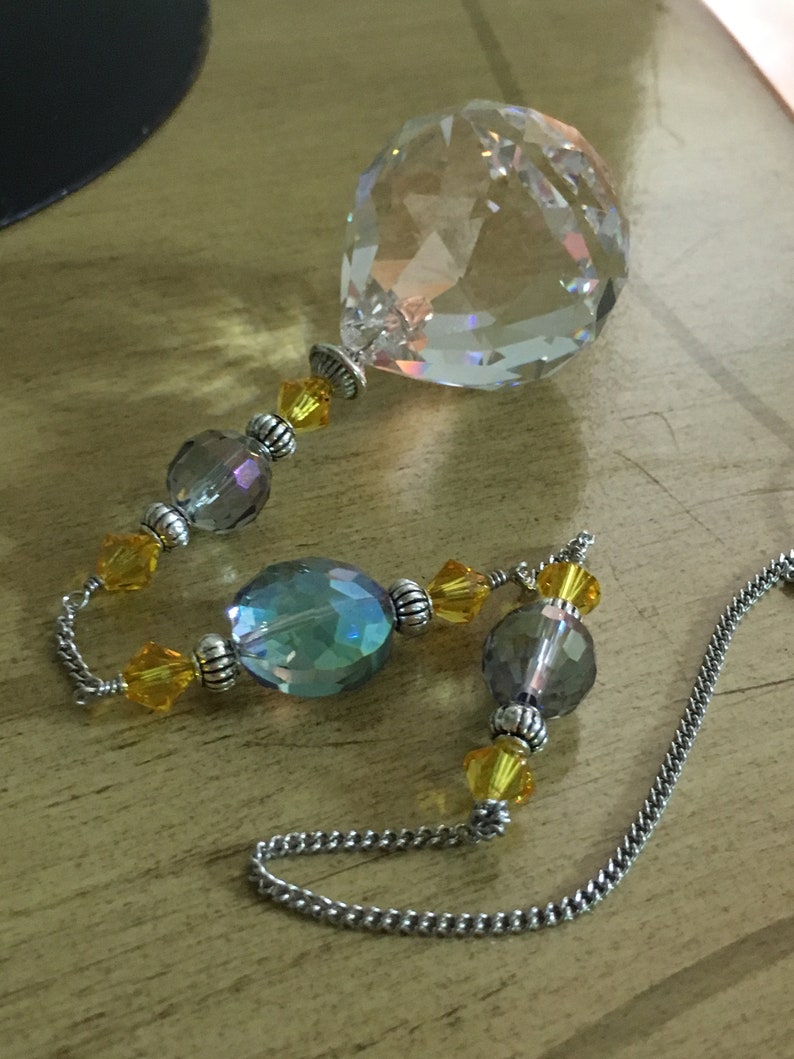 Feng shui crystal Windows sun catcher crystal drop ball Blue yellow House warming Vitrail glass Hanging prism Gifts for homes