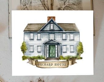 Little Women Print. Orchard House. Book Lover Gift. Book Wall Art. Watercolor. Cottagecore. Reader Decor. Louisa May Alcott.