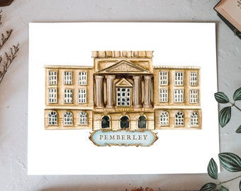 Pemberley Print: Pride and Prejudice, Jane Austen Watercolor Book Art / Book Lover Gift