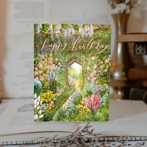 Carte d'anniversaire Jardin secret / Cadeau / Jardin / Peint à la main / Cadeau pour un ami / Amateur de lecture / Meilleur ami / Jardinier