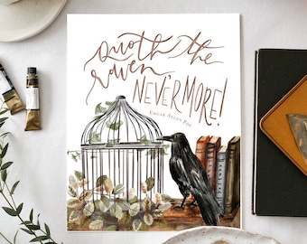 Raven Nevermore Print: Edgar Allan Poe, Witchy Halloween Decor