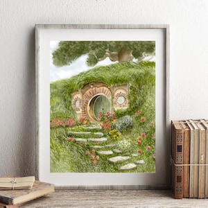 Bag End Print. Literary Locations. House Under the Hill. Book Lover Gift. Book Wall Art. Fantasy Watercolor. Cottagecore.