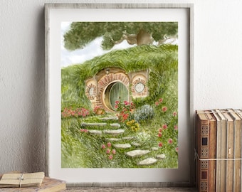 Bag End Print. Literary Locations. House Under the Hill. Book Lover Gift. Book Wall Art. Fantasy Watercolor. Cottagecore.