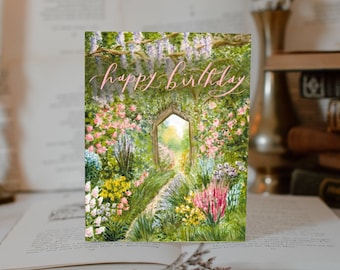Secret Garden Birthday Card / Gift / Garden / Hand Painted / Gift for Friend / Book Lover / Best Friend / Gardener