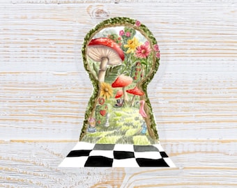 CLEAR Wonderland Vinyl Sticker | Hand Painted | Waterproof | Book Lover Gift | Laptop | Floral Decal |  Waterbottle | Alice in Wonderland