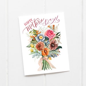 Carte peinte fête des mères / Cadeau / Peint à la main bohème / Calligraphie moderne / Fleurs / Aquarelle / Carte botanique / Maman