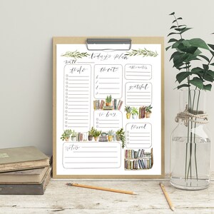 PRINTABLE Hand Painted Daily Planner / Instant Download / To Do List / Book Lover Art / Journal
