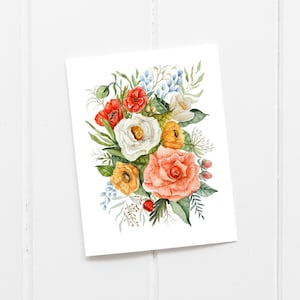 Bouquet Carte peinte / Cadeau / Peint à la main Bohème / Fleurs / Aquarelle / Carte botanique / Maman / Ami
