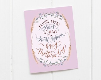 Carte peinte fête des mères / Cadeau / Peint à la main bohème / Calligraphie moderne / Fleurs / Aquarelle / Carte botanique / Maman