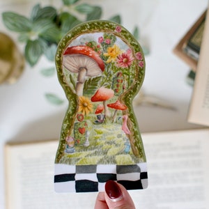 Marque-page découpé Alice au pays des merveilles. Lewis Carroll. Cadeau pour amoureux des livres. Club de lecture. Aquarelle. Cottagecore. Lecteur présent. Livres. Jardin.