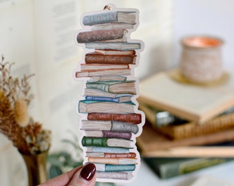 Vintage Bookstack Die Cut Bookmark. Book Lover Gift. Book Club. Watercolor. Dark Academia. Booktok Reader Present. Bookish. Fantasy Books