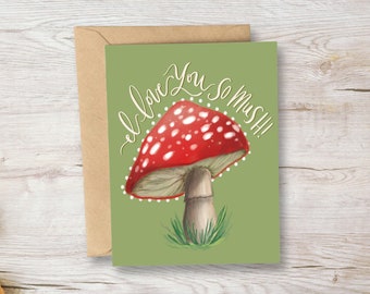Mushroom Valentine's Card / I Love You So Mush / Hand Drawn / Funny Cute Valentine's Day Card / Cottagecore / Bestie / Boyfriend