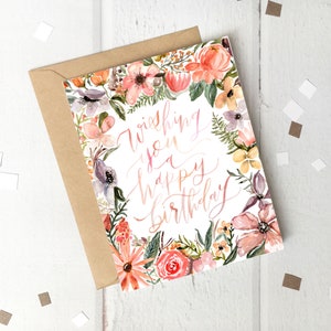 Carte d’anniversaire florale / Je vous souhaite un joyeux anniversaire / Cadeau / Botanique / Peint à la main / Cadeau pour ami / Cadeau d’anniversaire maman / Fleurs