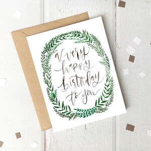 Couronne de carte d’anniversaire / Un très joyeux anniversaire pour vous / Cadeau / Botanique / Boho Main peinte