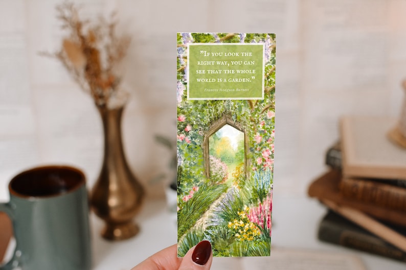 Secret Garden Quote Bookmark. Frances Hodgson Burnett. Book Lover Gift. Fantasy Books. Watercolor. Spring Flowers. Reader Present. Bookish. image 2