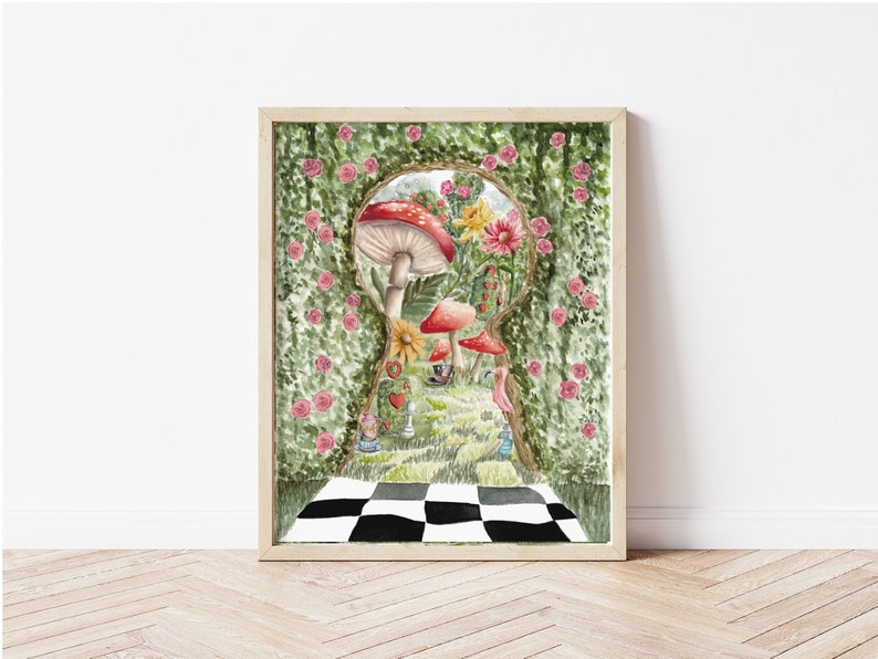 Alice in Wonderland Rosebush Print. Lewis Carroll. Book Lover Gift. Book Wall Art. Watercolor. Cottagecore. Reader Decor. Tea Party Gift. image 4