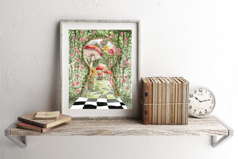 Alice in Wonderland Rosebush Print. Lewis Carroll. Book Lover Gift. Book Wall Art. Watercolor. Cottagecore. Reader Decor. Tea Party Gift. image 6