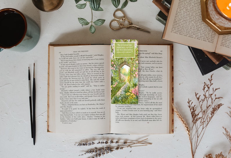 Secret Garden Quote Bookmark. Frances Hodgson Burnett. Book Lover Gift. Fantasy Books. Watercolor. Spring Flowers. Reader Present. Bookish. image 5