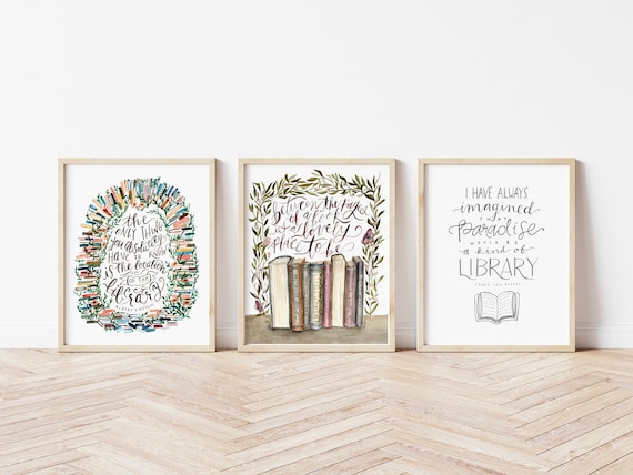 Literary Quote Prints SET: Watercolor Library Art, Book Lover Gift