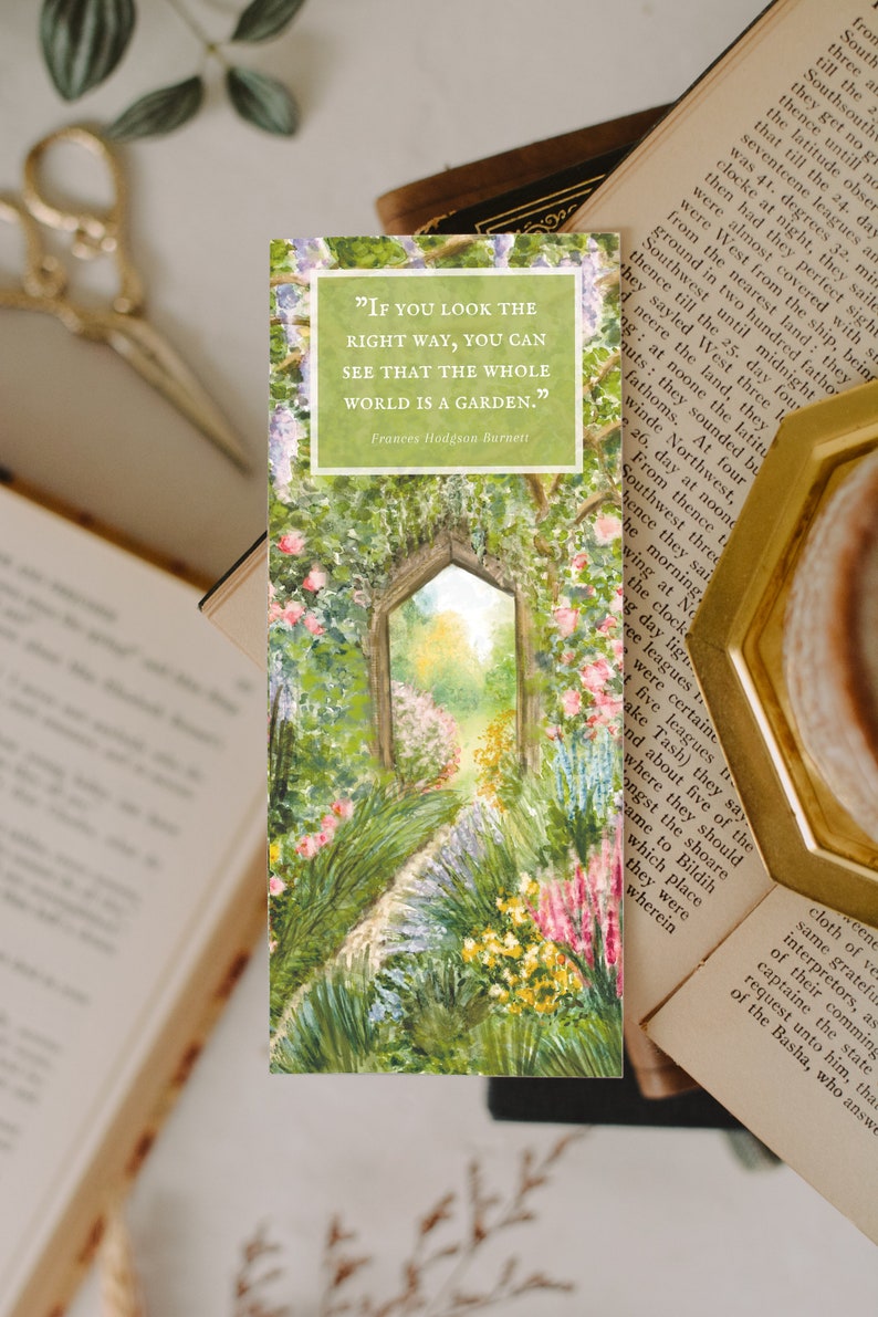 Secret Garden Quote Bookmark. Frances Hodgson Burnett. Book Lover Gift. Fantasy Books. Watercolor. Spring Flowers. Reader Present. Bookish. image 3