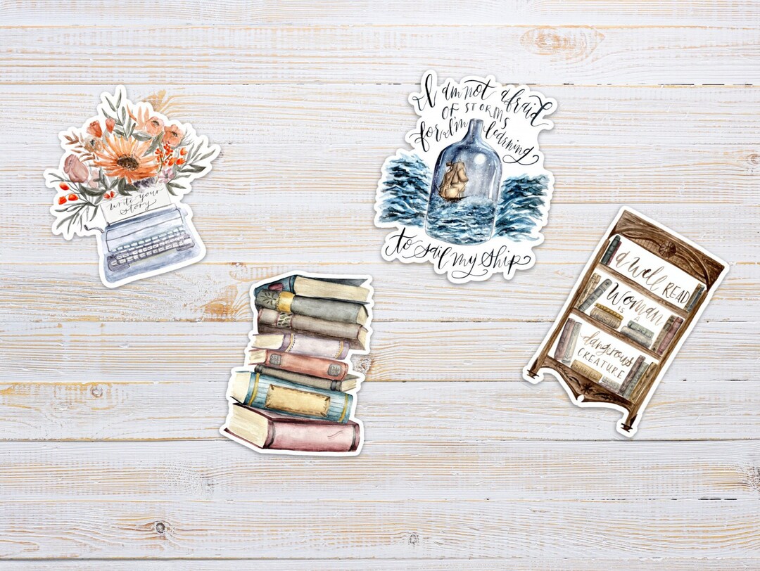 Book Lover Stickers: Hand-painted Waterproof Vinyl Decals - Set of 4 - Etsy
