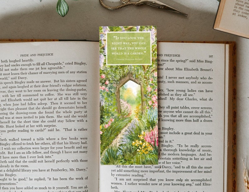 Secret Garden Quote Bookmark. Frances Hodgson Burnett. Book Lover Gift. Fantasy Books. Watercolor. Spring Flowers. Reader Present. Bookish. image 1