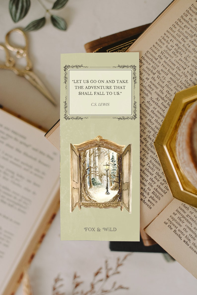 Narnia Magical Wardrobe Quote Bookmark. C.S. Lewis. Book Lover Gift. Fantasy Books. Watercolor. Winter Woodland. Reader Present. Bookish. image 3
