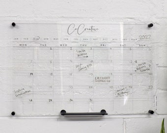 Planificador mensual de pared personalizado - Calendario mensual de pizarra blanca de acrílico transparente - Organizador planificador familiar de pared con estante