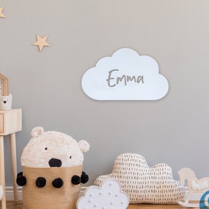 Arte mural personalizado con nombre de nube - Decoración de pared con nombre en acrílico premium cortado a láser - Letrero para dormitorio infantil - Letrero para puerta