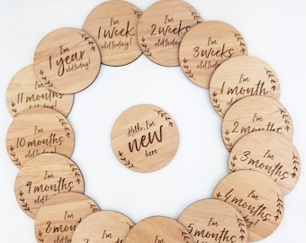Baby WOODEN Milestone Cards - age cards Baby Shower Gift - Newborn Gift - Baby Photo Props - New Baby Card - Monthly Milestone Wood