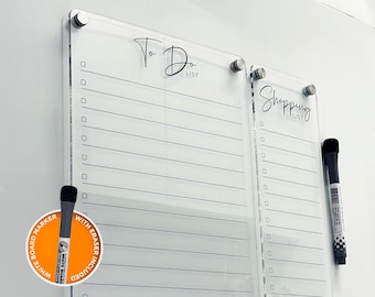 To Do List Fridge Acrylic Planner - BLACK UV Print ORIGINAL Design - Clear Acrylic Whiteboard List Board - Shopping List - Reminders, To Dos