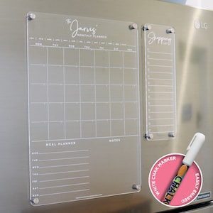 PORTRAIT Monthly Magnetic Fridge Acrylic Planner A3 - WHITE UV print original design - acrylic whiteboard calendar - meal planner