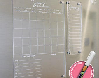 PORTRAIT Monthly Magnetic Fridge Acrylic Planner A3 - WHITE UV print original design - acrylic whiteboard calendar - meal planner