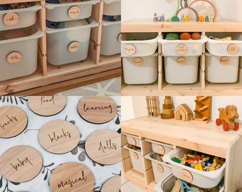 Personalised Wooden Toy Labels - Ikea Trofast Wooden Engraved Labels - Play Room Nursery Labels | Wooden Toy Box Tags - Toy Storage Labels