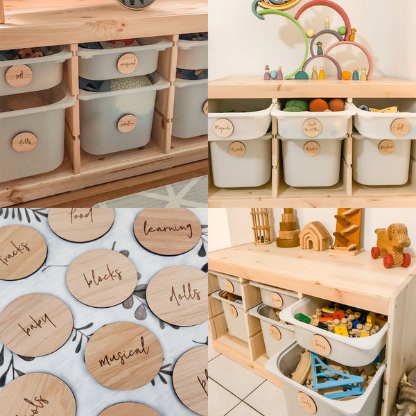 Personalised Wooden Toy Labels - Ikea Trofast wooden labels - play room labels, Wooden Toy Box Tags - Timber - Toy Storage Labels -