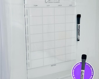 Custom A3 Portrait Weekly Family Fridge Acrylic Planner - BLACK UV Print - Custom Family Names Organiser - Clear Acrylic Whiteboard Calendar