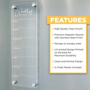 Personalized Acrylic Fridge Weekly Menu Board | WHITE UV Print image 3