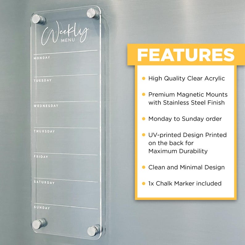 Personalized Acrylic Fridge Weekly Menu Board | WHITE UV Print image 3