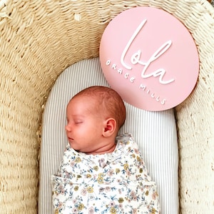 Pastel Acrylic Baby Announcement Name Disc | Baby Name Plaque | Newborn Gift | Girl Plaque Boy Plaque | Baby Photo Prop | Gender Reveal Prop