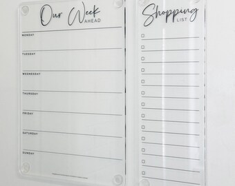 Custom Clear Acrylic Wall Planners | Weekly Planner and Shopping List COMBO | Wall-Mounted Planners
