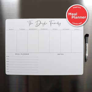 Custom Weekly Fridge Planner - Meal Planner and Notes Section | Magnetic Whiteboard Meal Planner - Family Organiser - LANDSCAPE