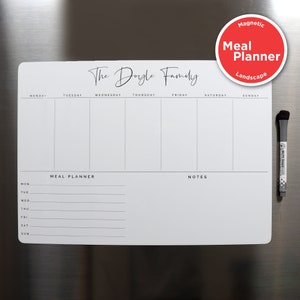 Custom weekly fridge planner - Meal planner section- magnetic whiteboard calendar - family organiser - LANDSCAPE