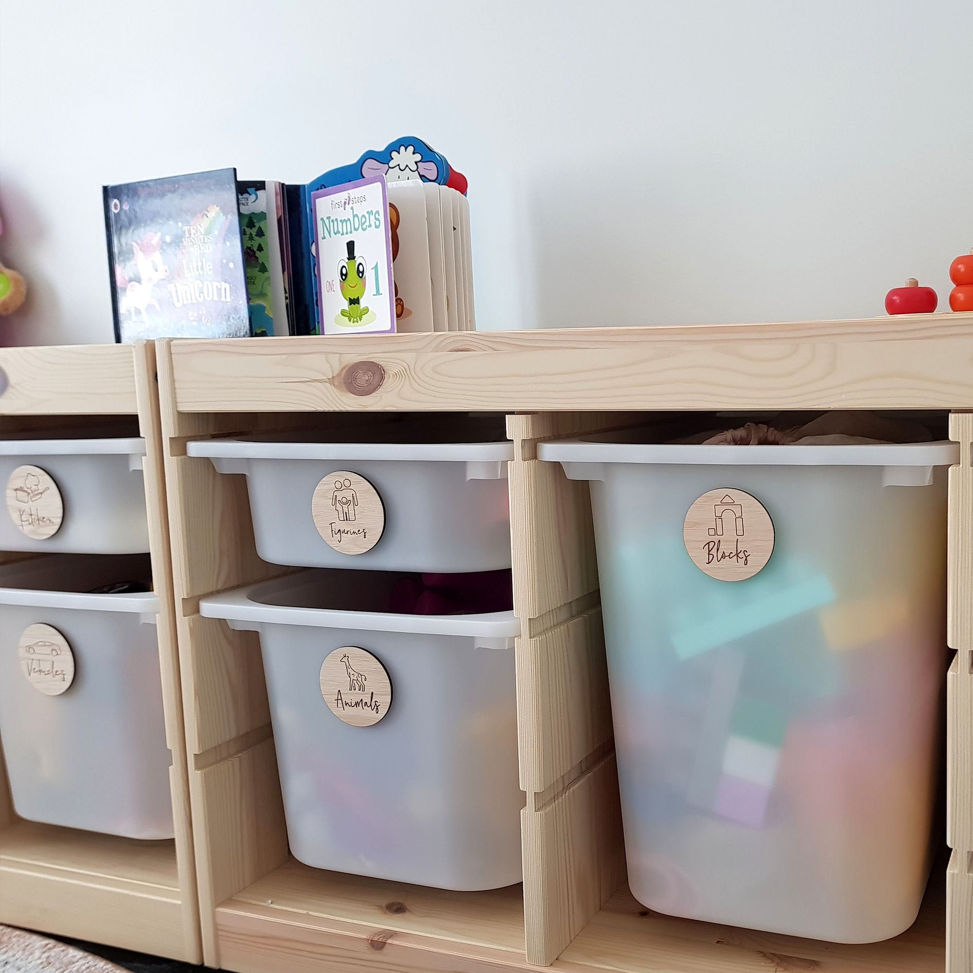 Personalised Toy Storage Labels with Illustrations  - Ikea Trofast Wooden Labels - Custom Storage Labels with Icons | Toy and Games Storage