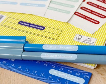 Personalised Vinyl Kids Name Label Stickers - Custom Color Name Stickers for School and Stationery - Pen Sticker, Book Label, Back to School