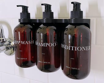 3D Printed 3 Bottle Wall Mount - Minimalist Kitchen & Bathroom Organization | Shower Bottle Mount - 3 Pump Bottle Holder