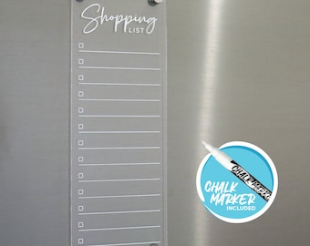 Fridge Acrylic Shopping List - WHITE UV Print ORIGINAL Design - Clear Acrylic Whiteboard Planner - Family Organiser - Groceries - List Board