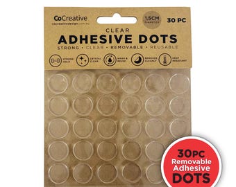 Clear Removable Adhesive Dots 30pc Pack | 1.5cm / 0.59in Diameter Sticky Reusable Mounting Dots
